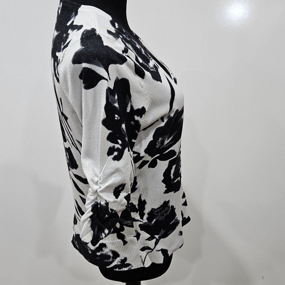 INC International Concepts White Black Floral Jewel Button Up Cardigan Medium - Picture 5 of 11